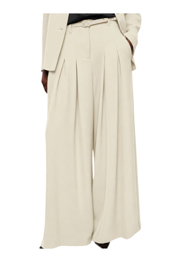 Pantaloni palazzo a vita alta con pinces e cintura donna avorio imperial