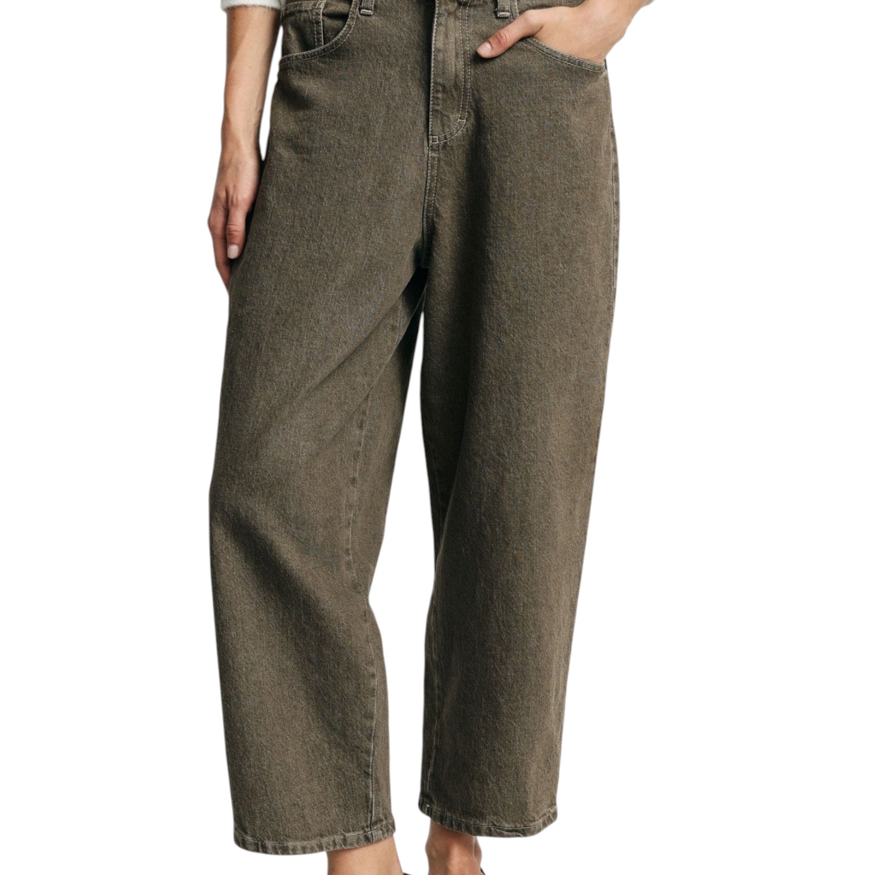 Jeans tapered cropped con piega donna verde please