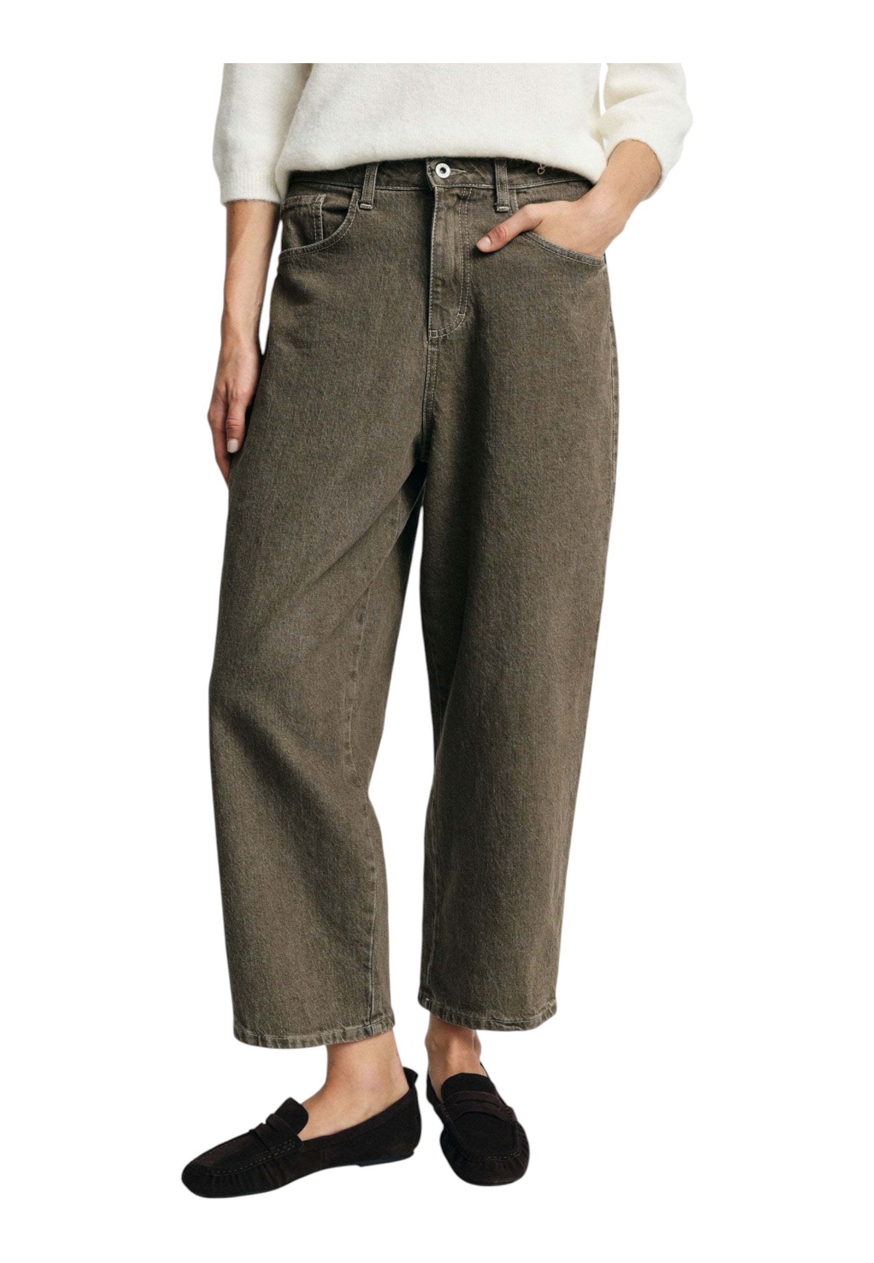 Jeans tapered cropped con piega Donna Verde PLEASE