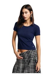 Top girocollo a costine Donna Blu PLEASE