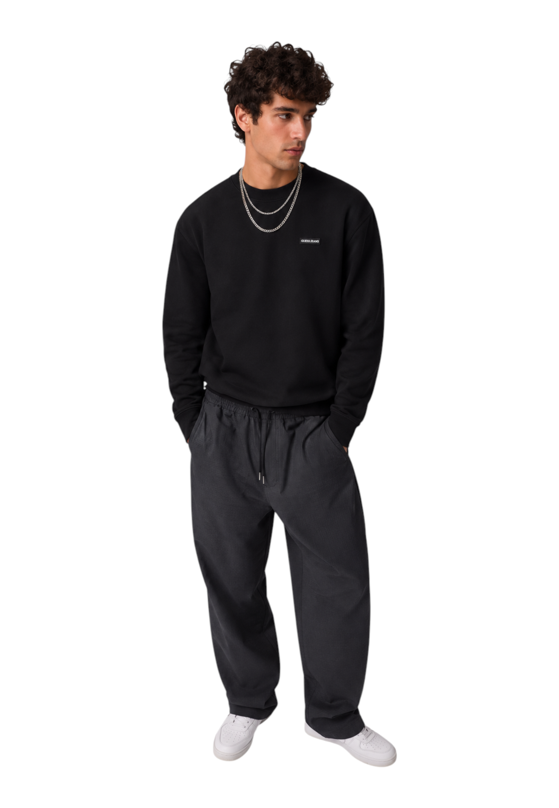 Felpa girocollo con logo uomo nero guess - felpe