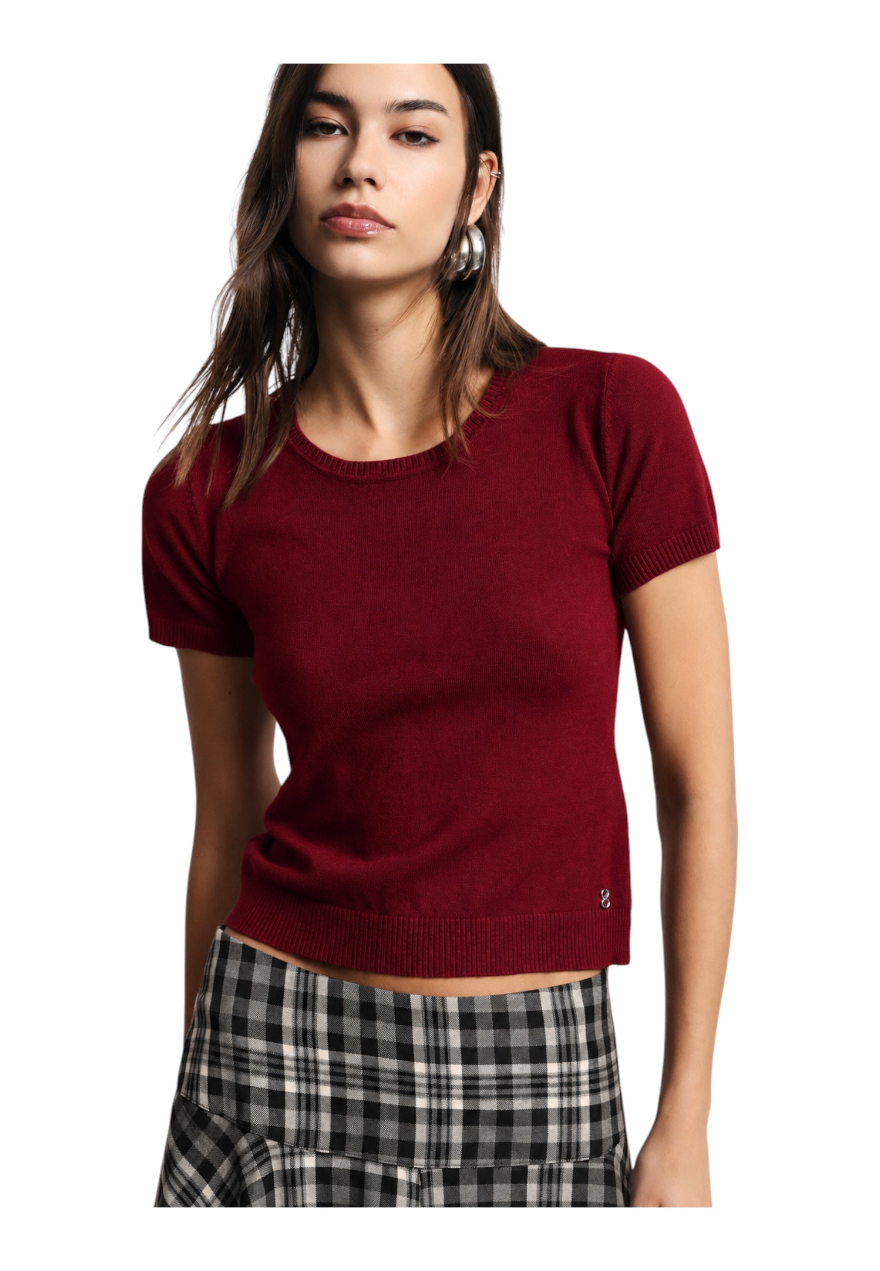 Top girocollo a costine Donna Rosso PLEASE