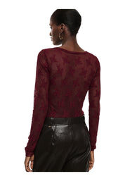 Top trasparente a maniche lunghe donna bordeaux imperial