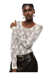 Top trasparente a maniche lunghe donna avorio imperial