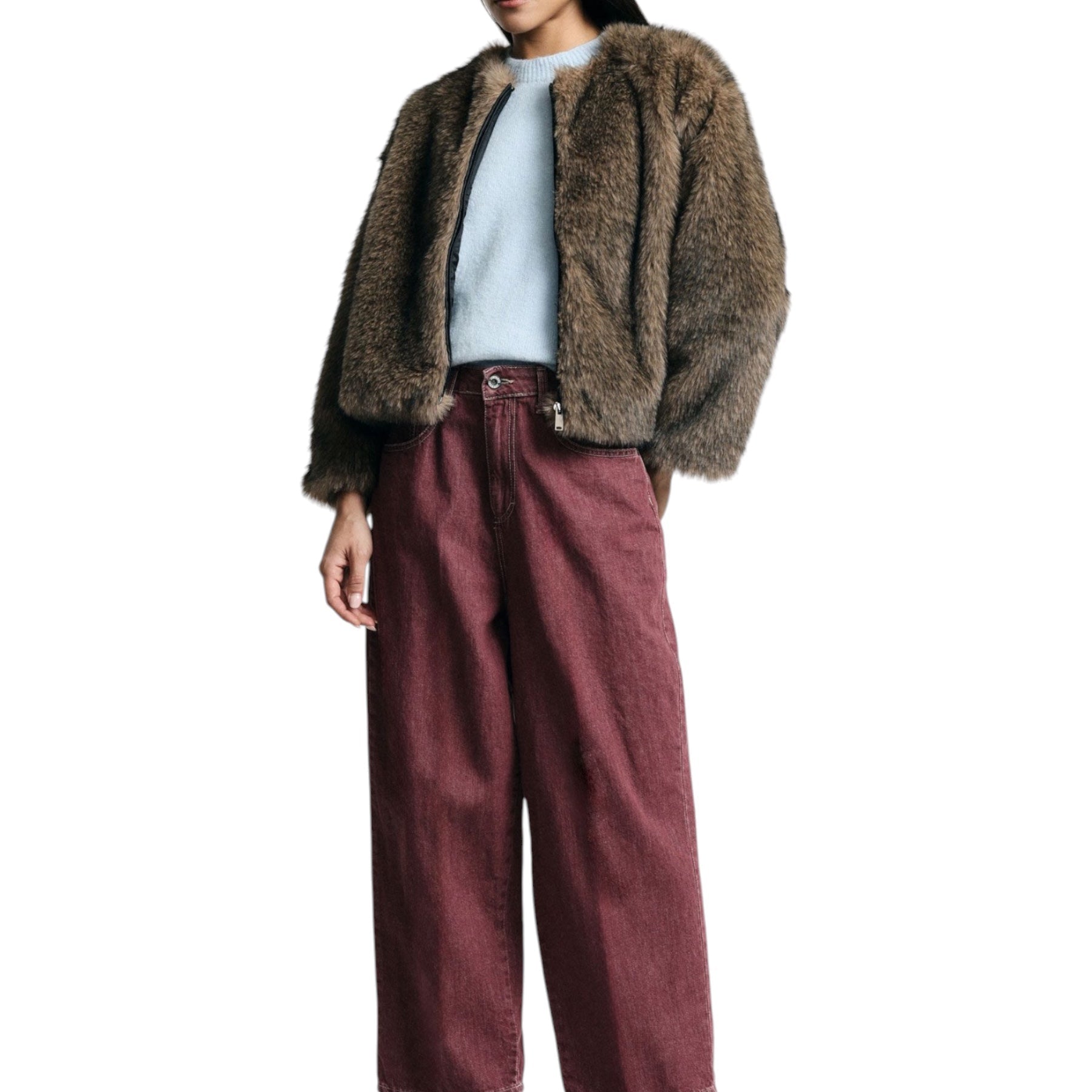 Jeans tapered cropped con piega donna viola please