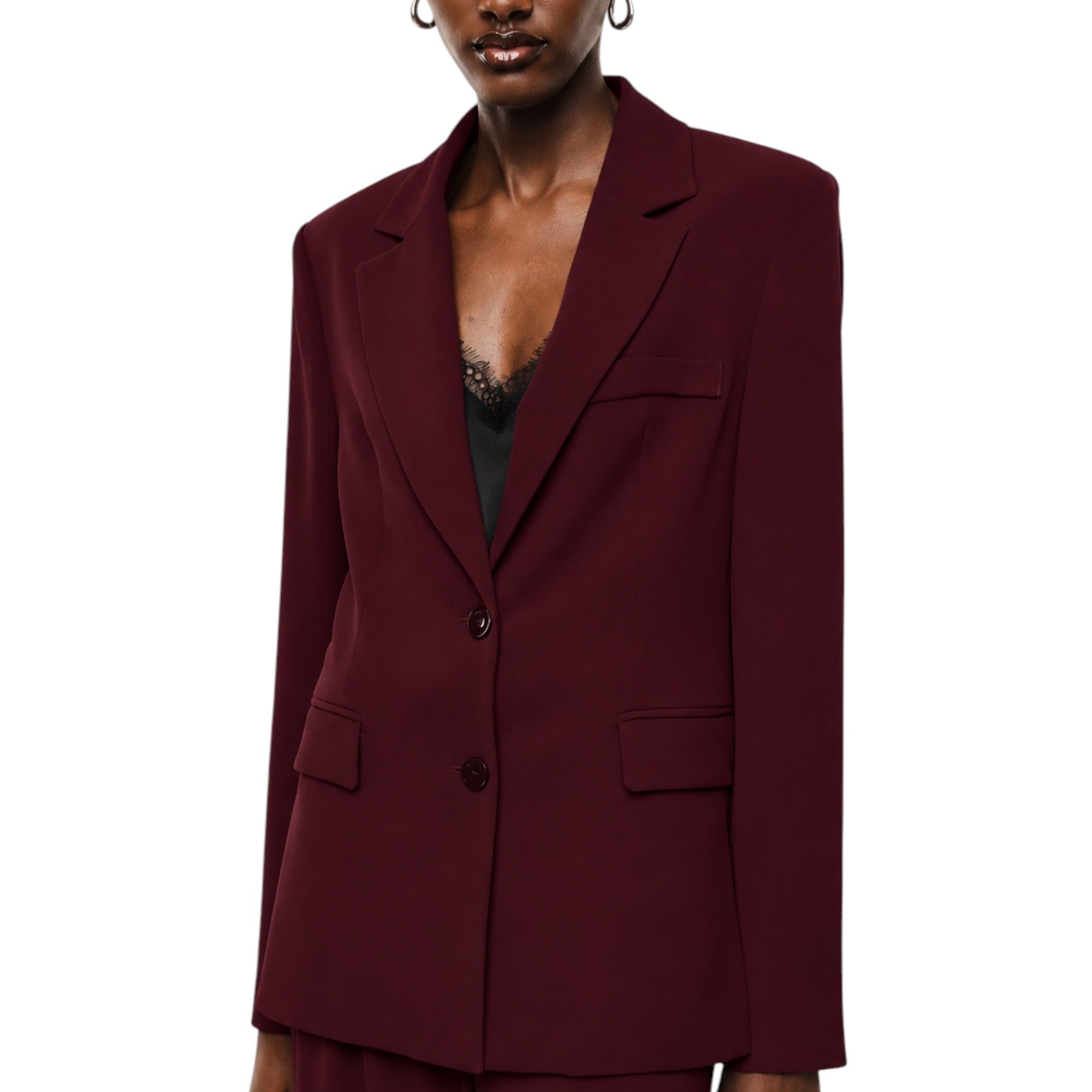Blazer monopetto con tasche a patta laterali donna bordeaux imperial