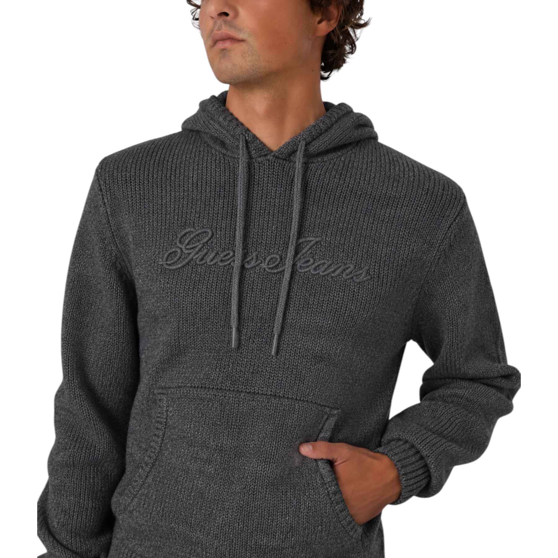 Felpa con cappuccio logo ricamato uomo grigio guess - felpe