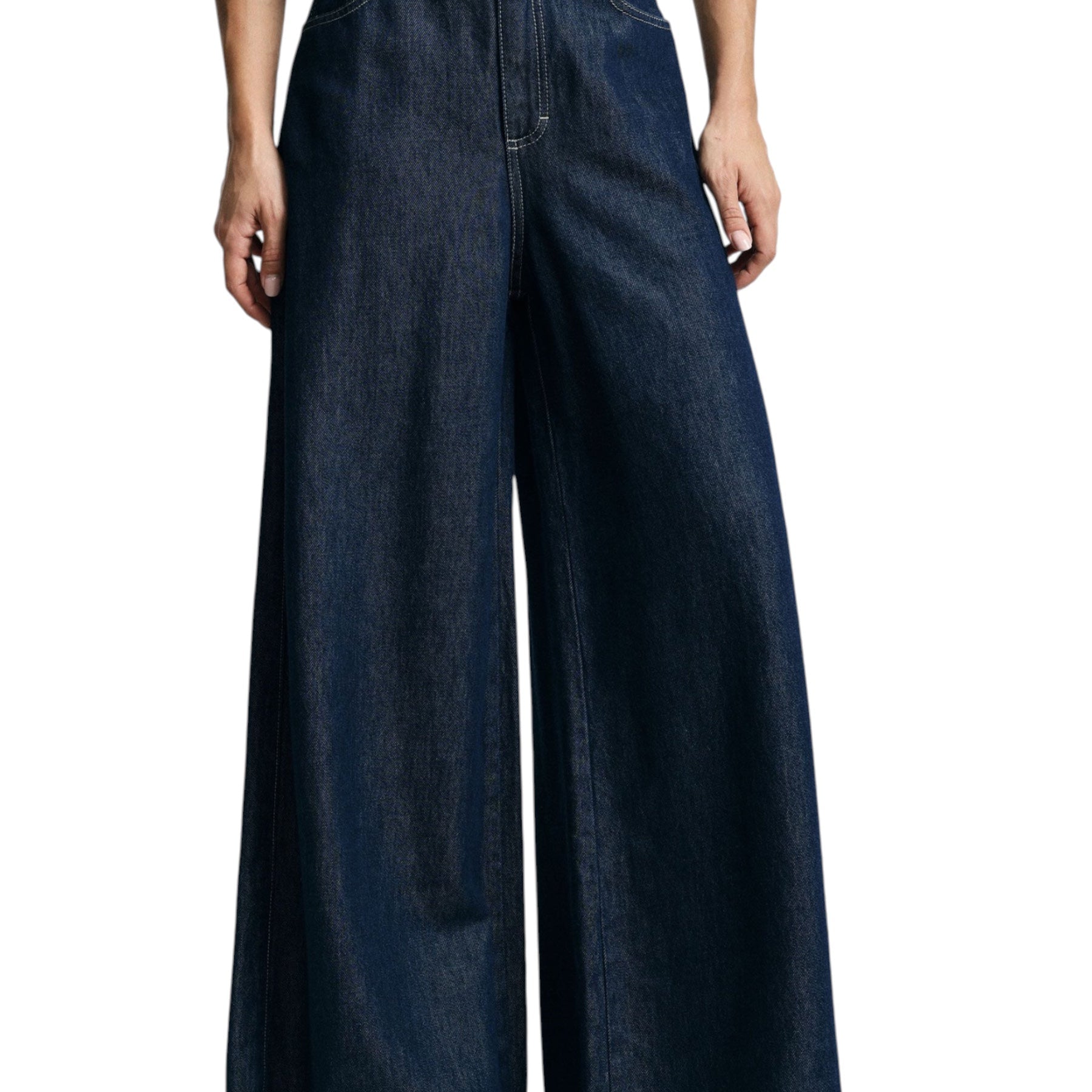 Jeans scuri a gamba molto ampia vita media donna blu please