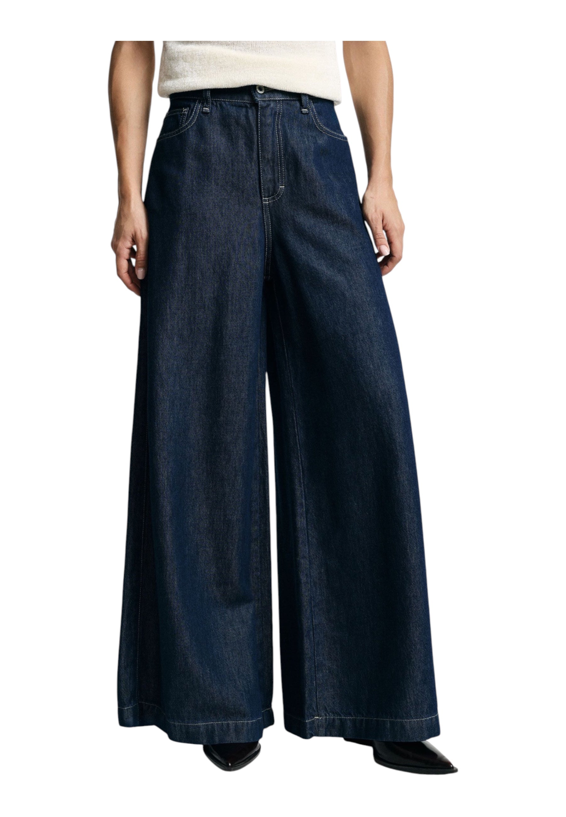 Jeans scuri a gamba molto ampia vita media Donna Blu PLEASE