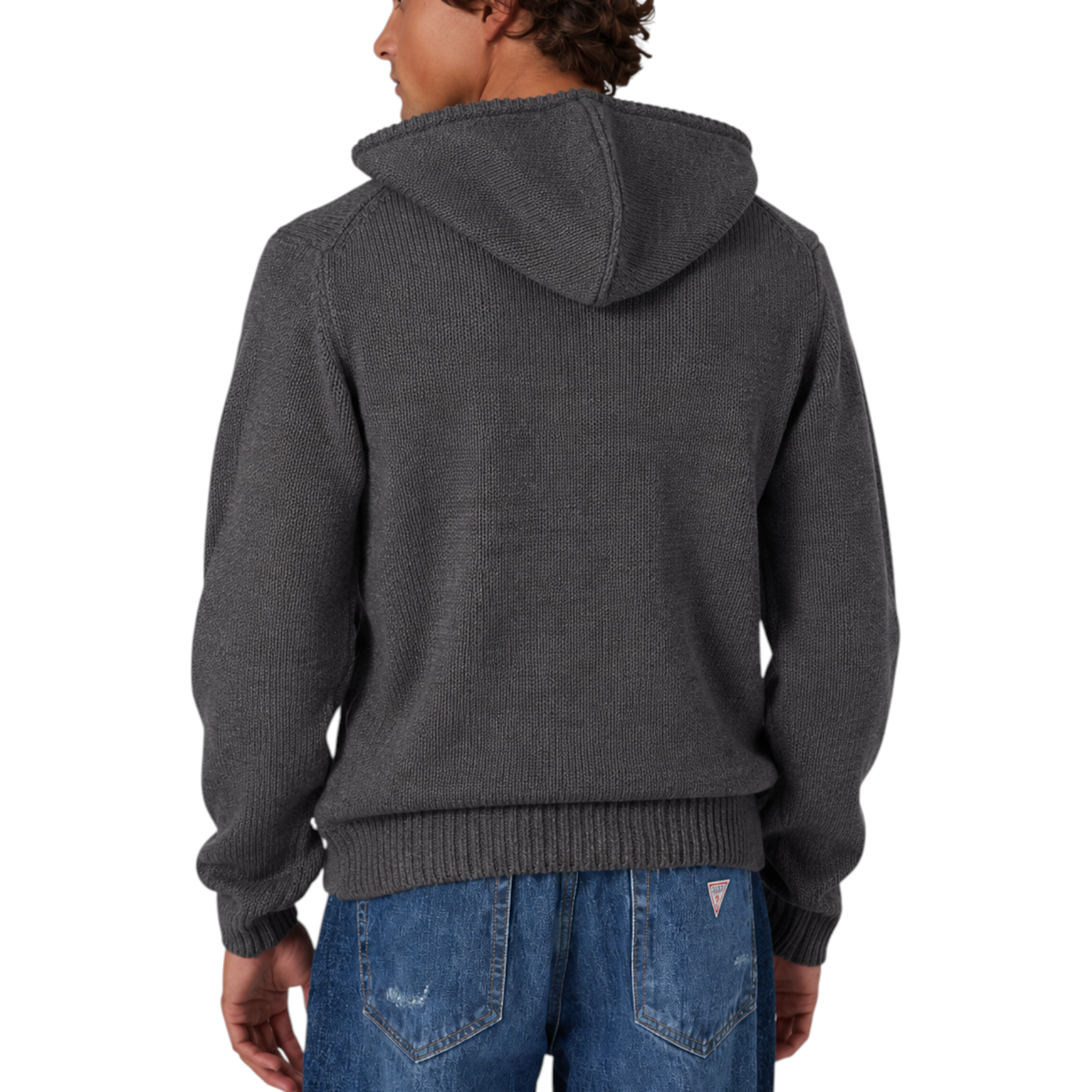 Felpa con cappuccio logo ricamato uomo grigio guess - felpe