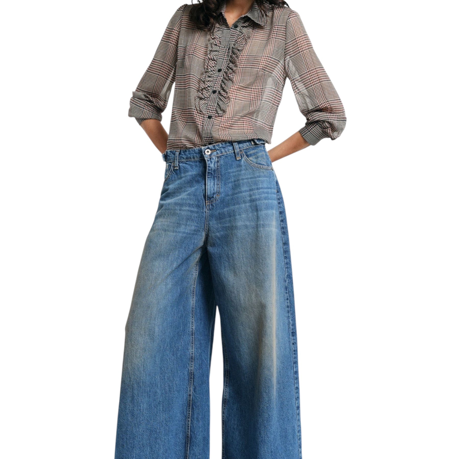Jeans a gamba ampia con fondo sfrangiato donna blu please