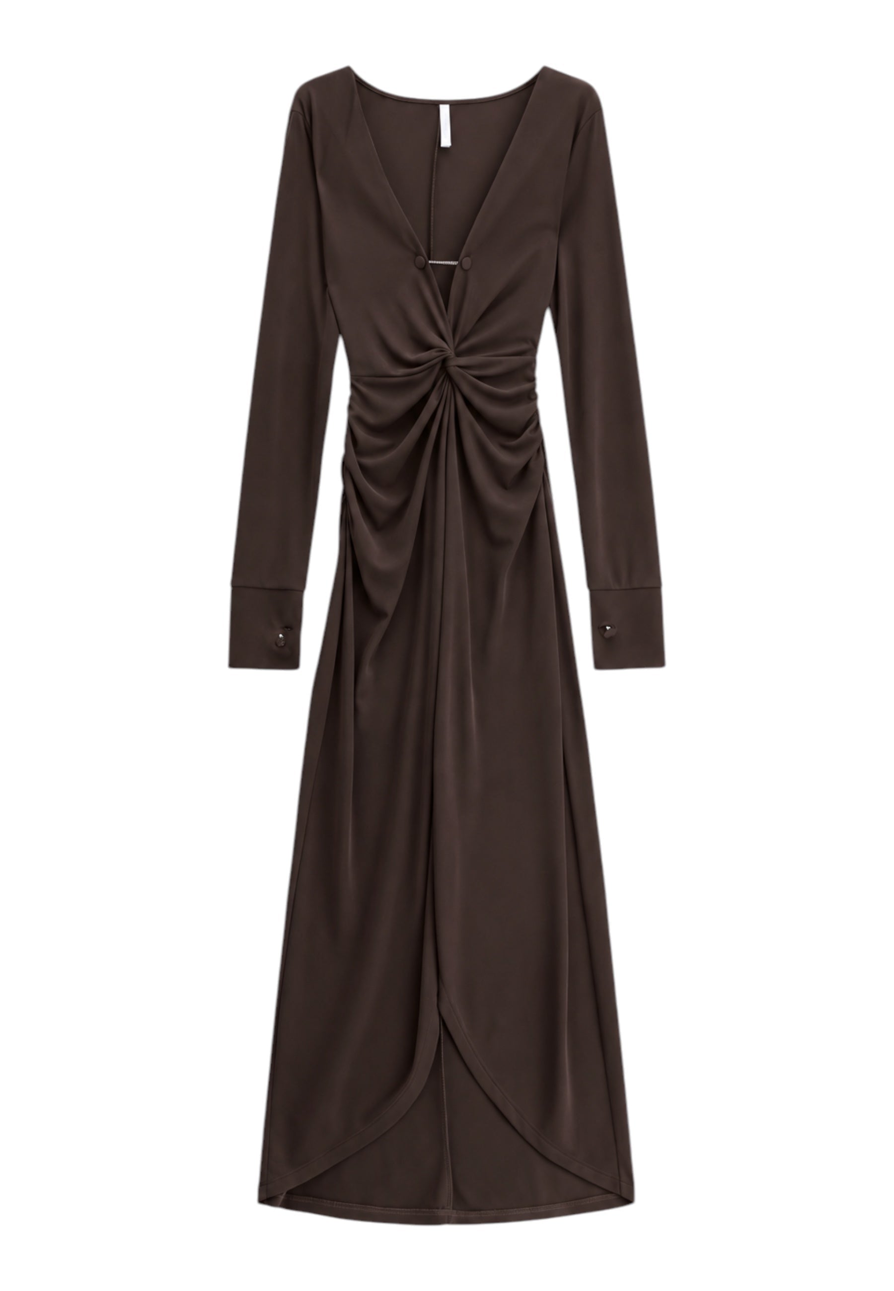 Abito lungo arricciato con spacco frontale donna marrone imperial - abiti
