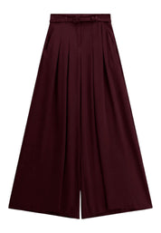 Pantaloni palazzo a vita alta con pinces e cintura donna bordeaux imperial