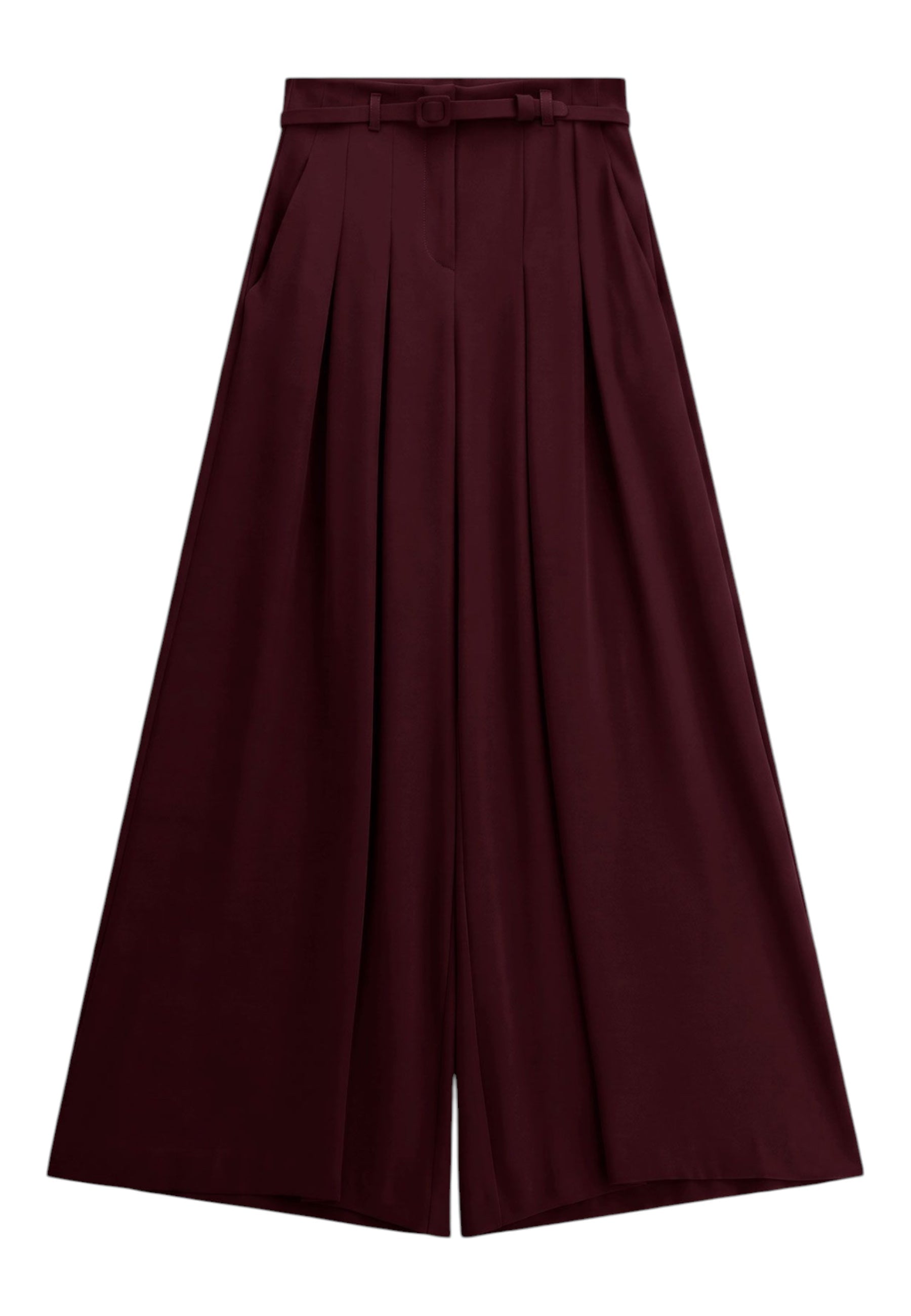 Pantaloni palazzo a vita alta con pinces e cintura donna bordeaux imperial