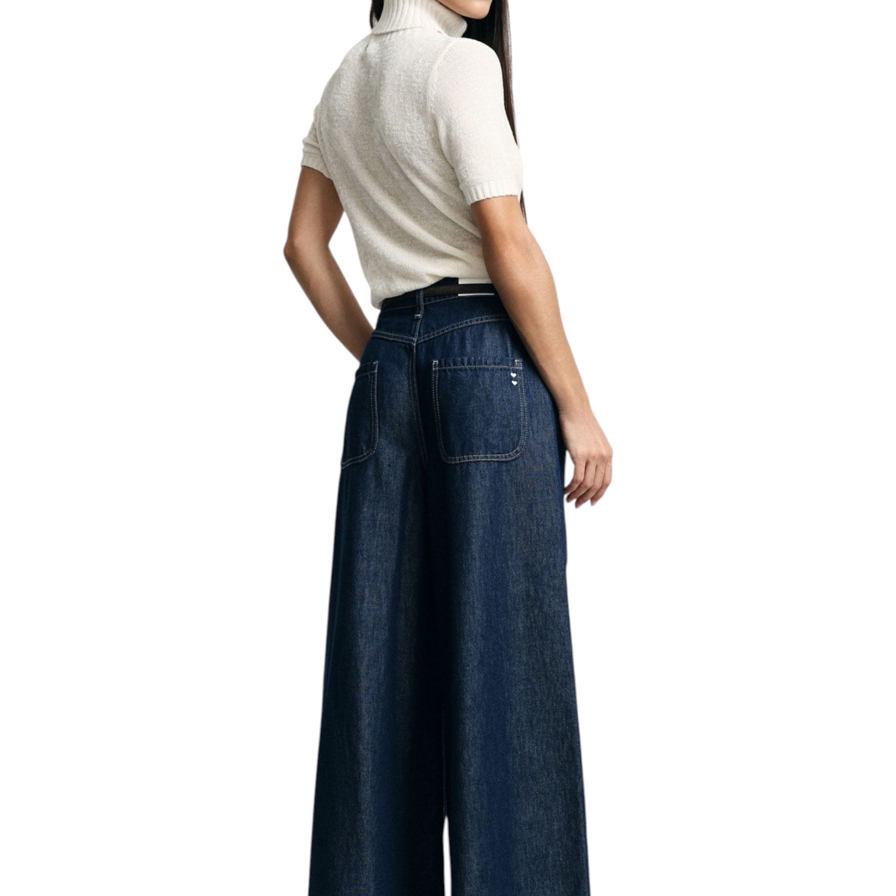 Jeans scuri a gamba molto ampia vita media donna blu please