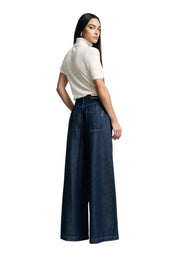 Jeans scuri a gamba molto ampia vita media Donna Blu PLEASE