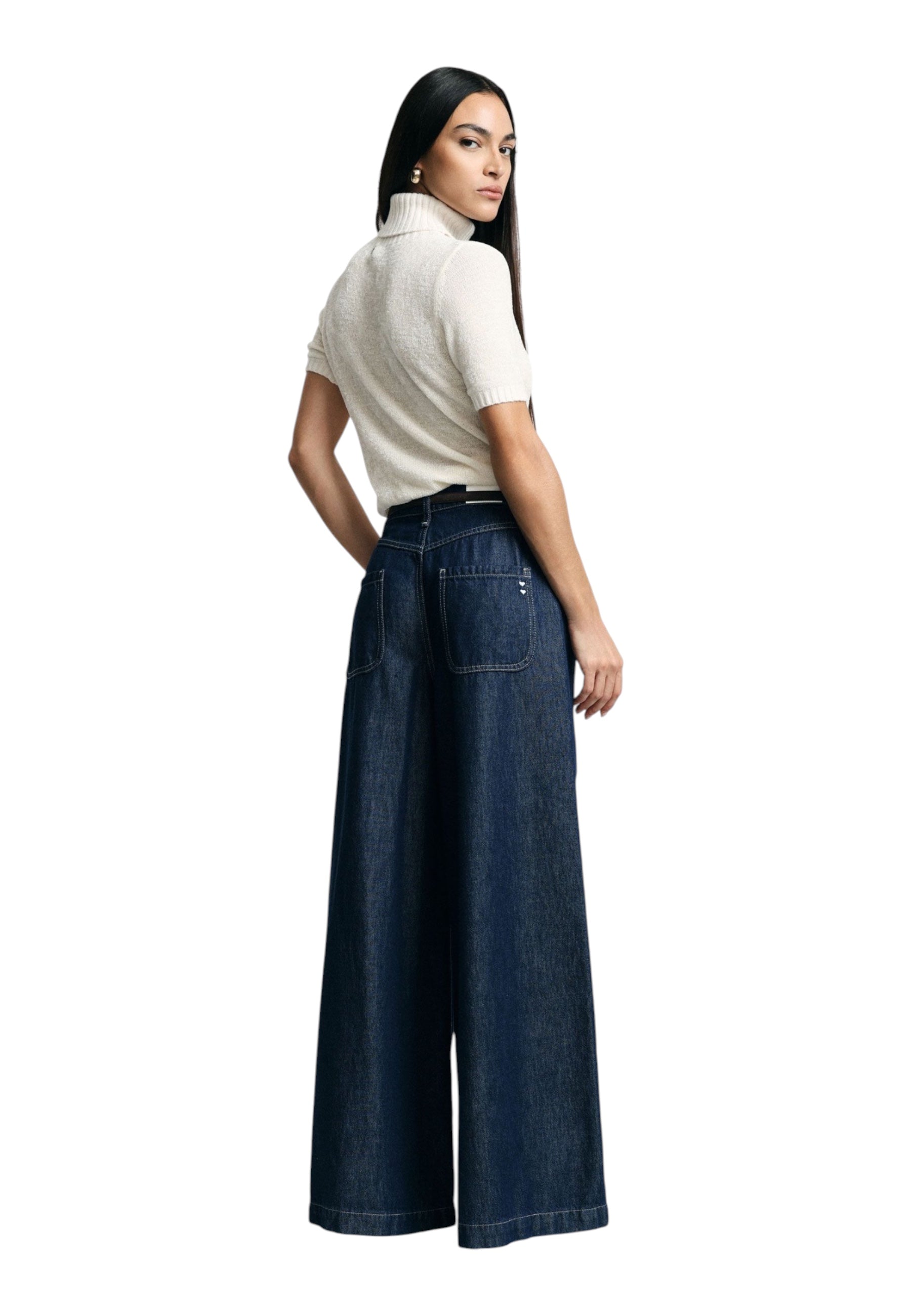 Jeans scuri a gamba molto ampia vita media Donna Blu PLEASE
