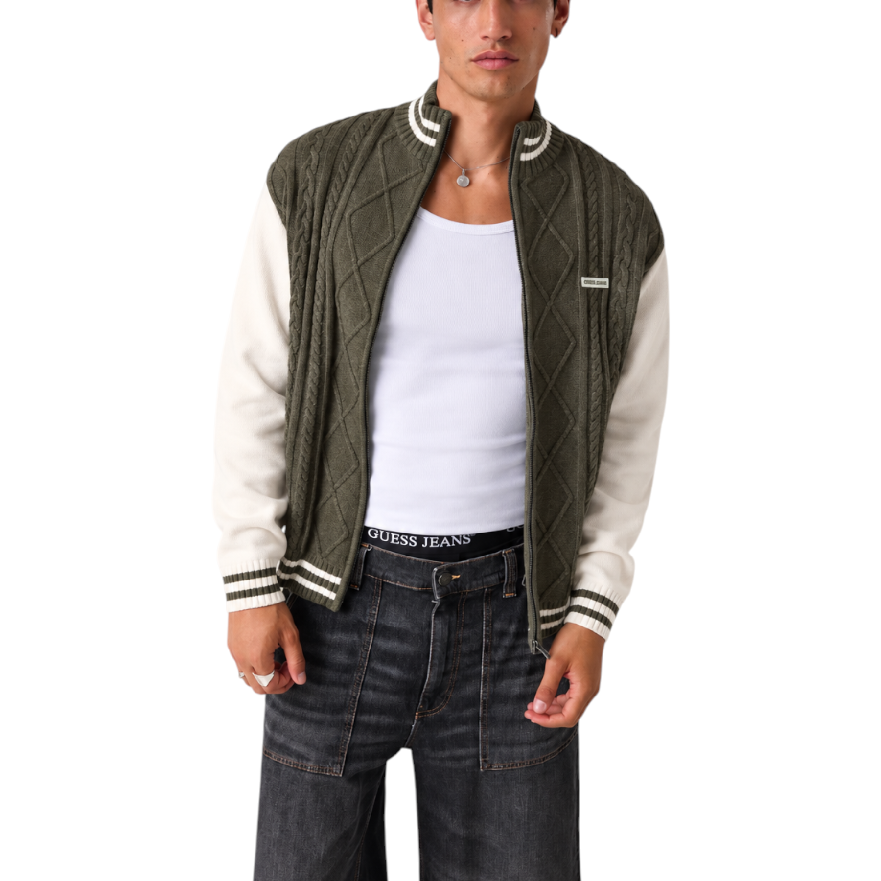 Maglione bomber uomo verde guess - maglie