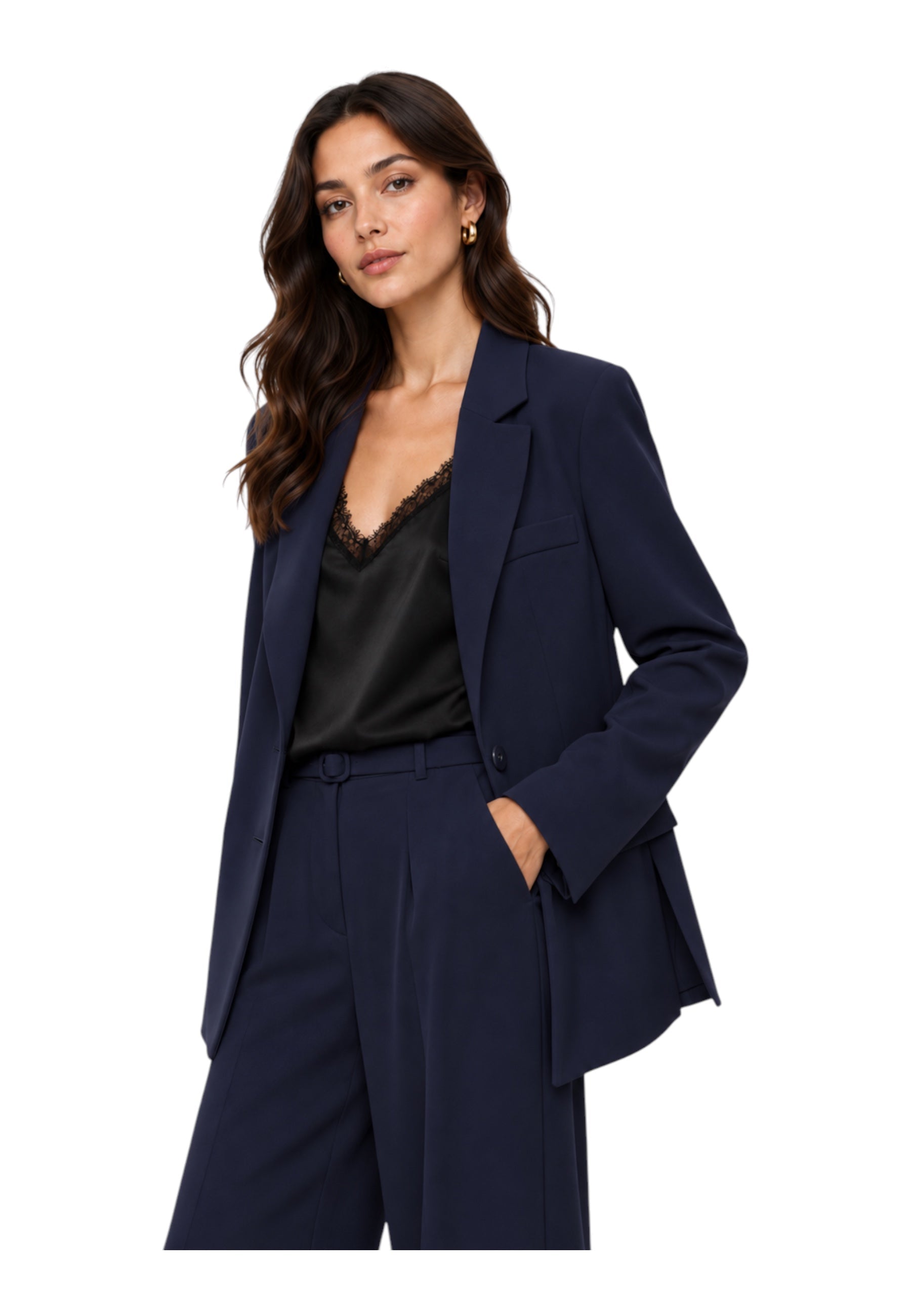 Blazer monopetto con tasche a patta laterali donna blu imperial