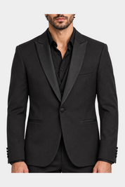 Abito 3 pezzi nero Follower SRL con giacca monopetto e revers in raso, elegante e Made in Italy