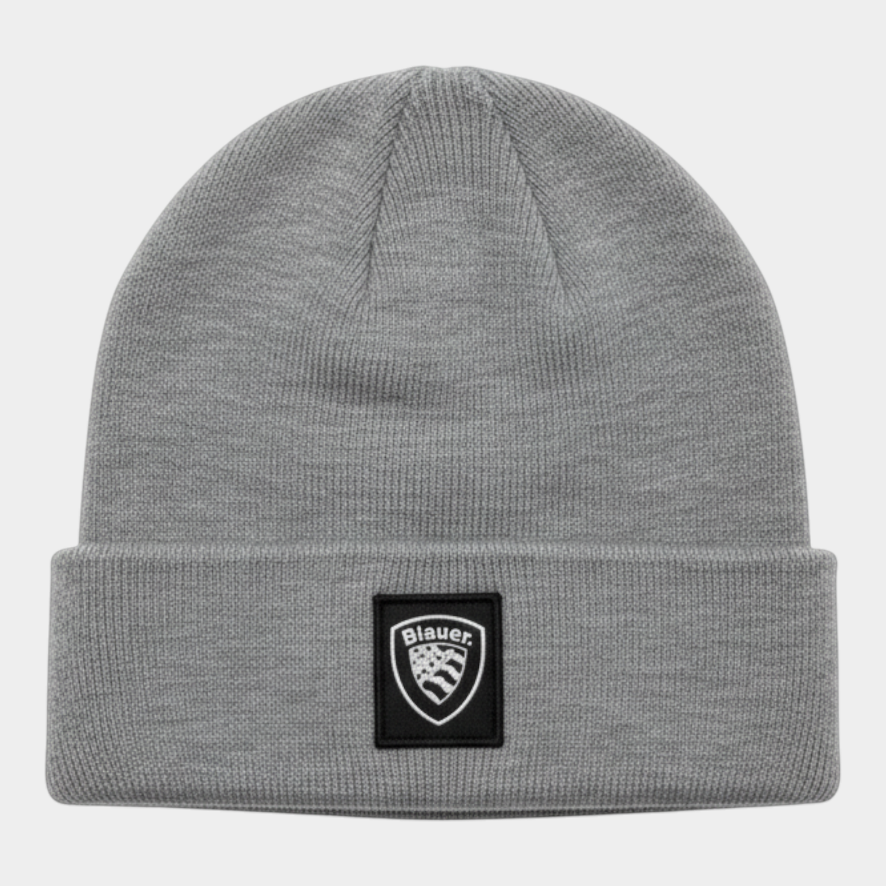 Berretto Follower SRL Blauer grigio in misto lana e cashmere con risvolto e logo frontale