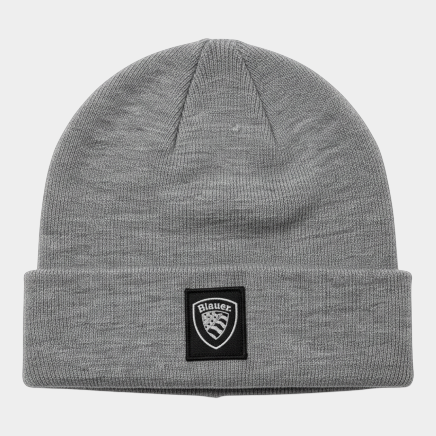 Berretto Follower SRL Blauer grigio in misto lana e cashmere con risvolto e logo frontale