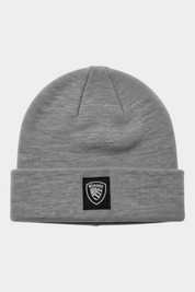 Berretto Follower SRL Blauer grigio in misto lana e cashmere con risvolto e logo frontale