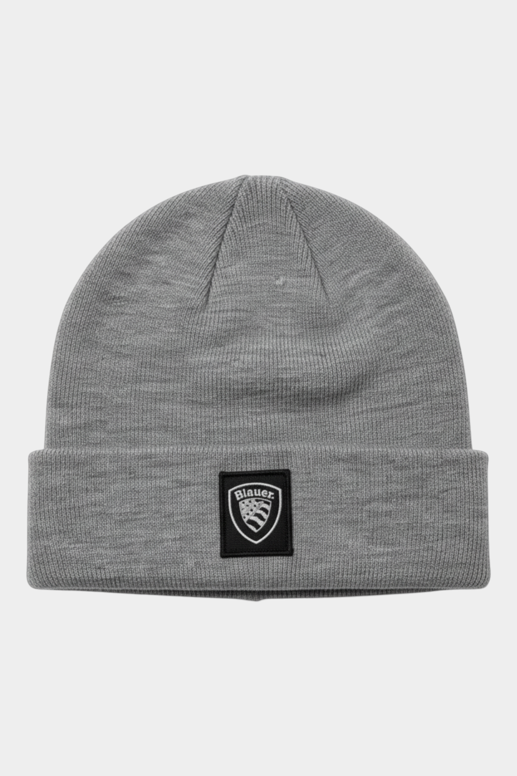 Berretto Follower SRL Blauer grigio in misto lana e cashmere con risvolto e logo frontale