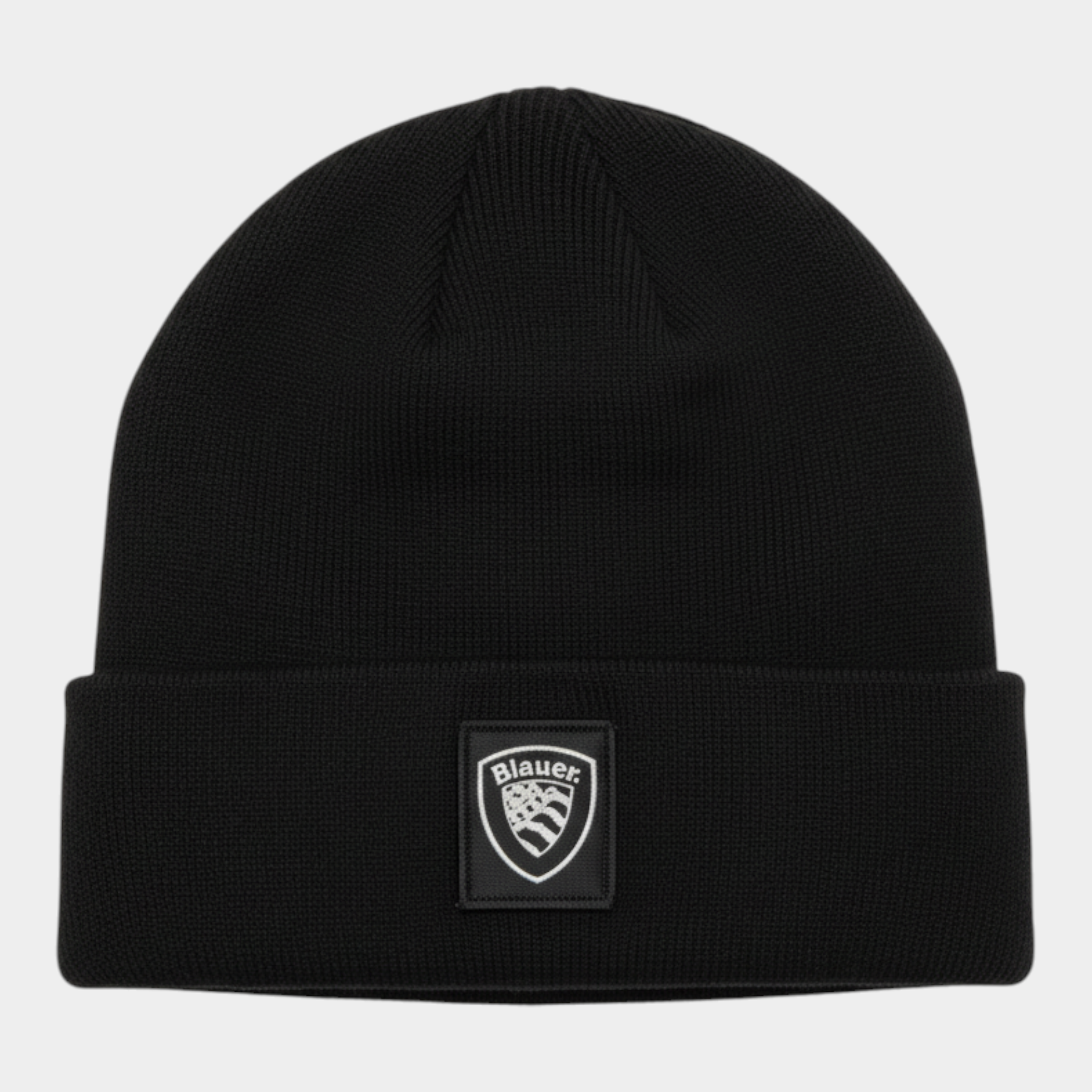 Berretto Follower SRL Blauer nero a coste in misto lana e cashmere con logo frontale