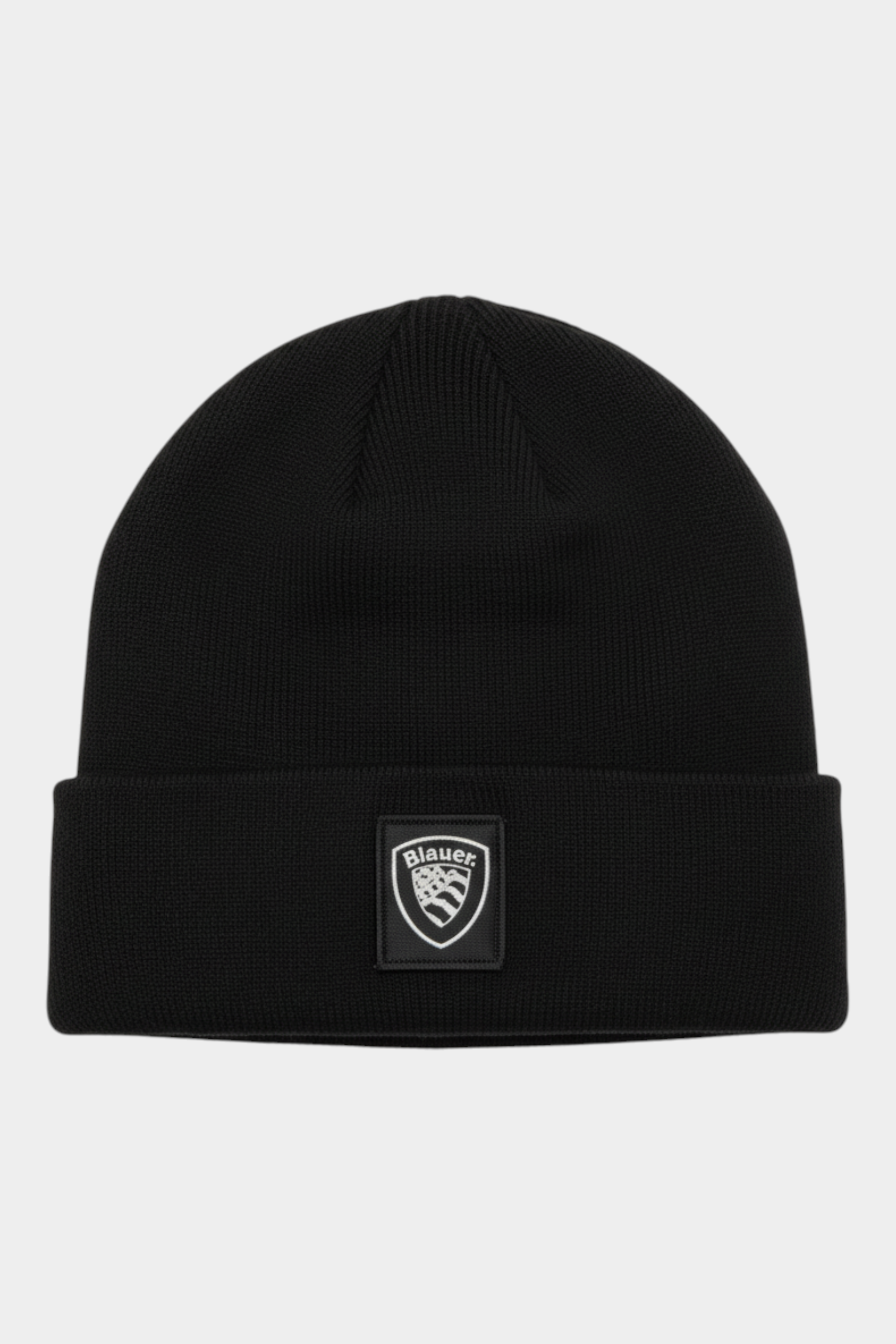 Berretto Follower SRL Blauer nero a coste in misto lana e cashmere con logo frontale