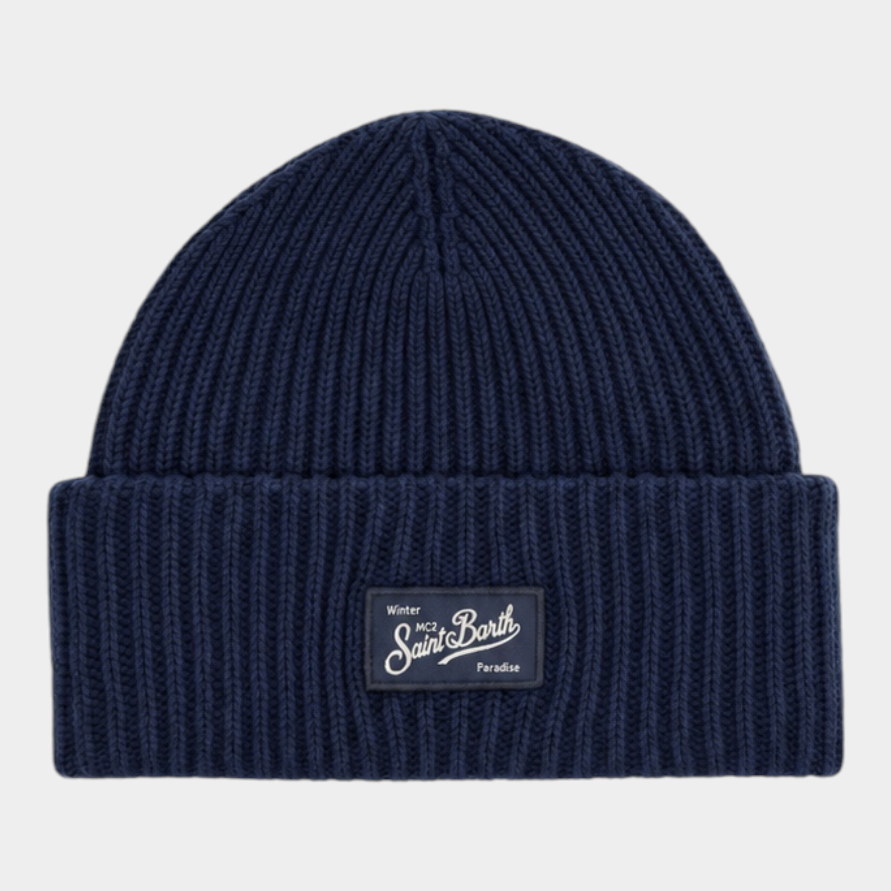 Berretto a costine Follower SRL blu navy in misto lana con patch logo MC2 Saint Barth frontale