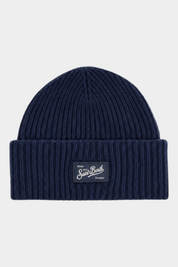 Berretto a costine Follower SRL blu navy in misto lana con patch logo MC2 Saint Barth frontale