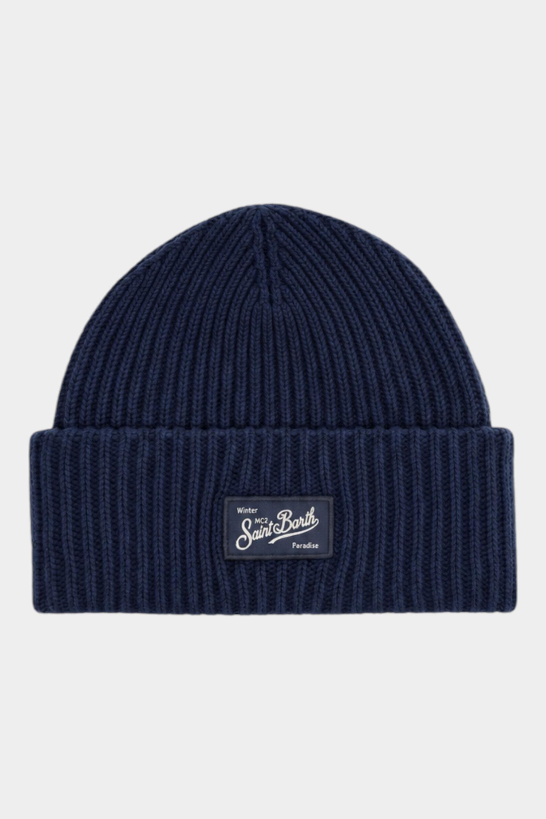 Berretto a costine Follower SRL blu navy in misto lana con patch logo MC2 Saint Barth frontale