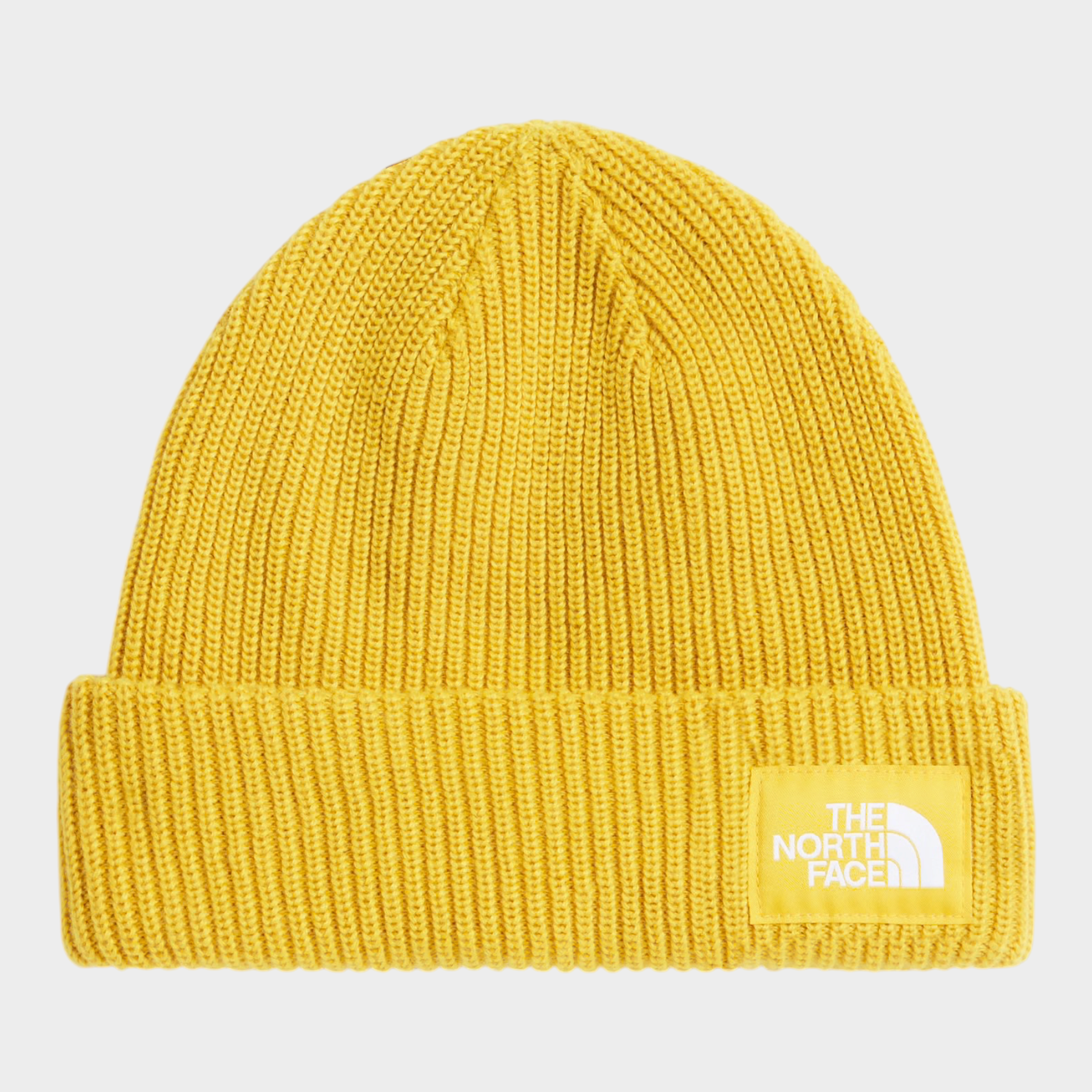 Berretto unisex Follower SRL The North Face Salty Lined in maglia a coste color giallo con risvolto e logo frontale