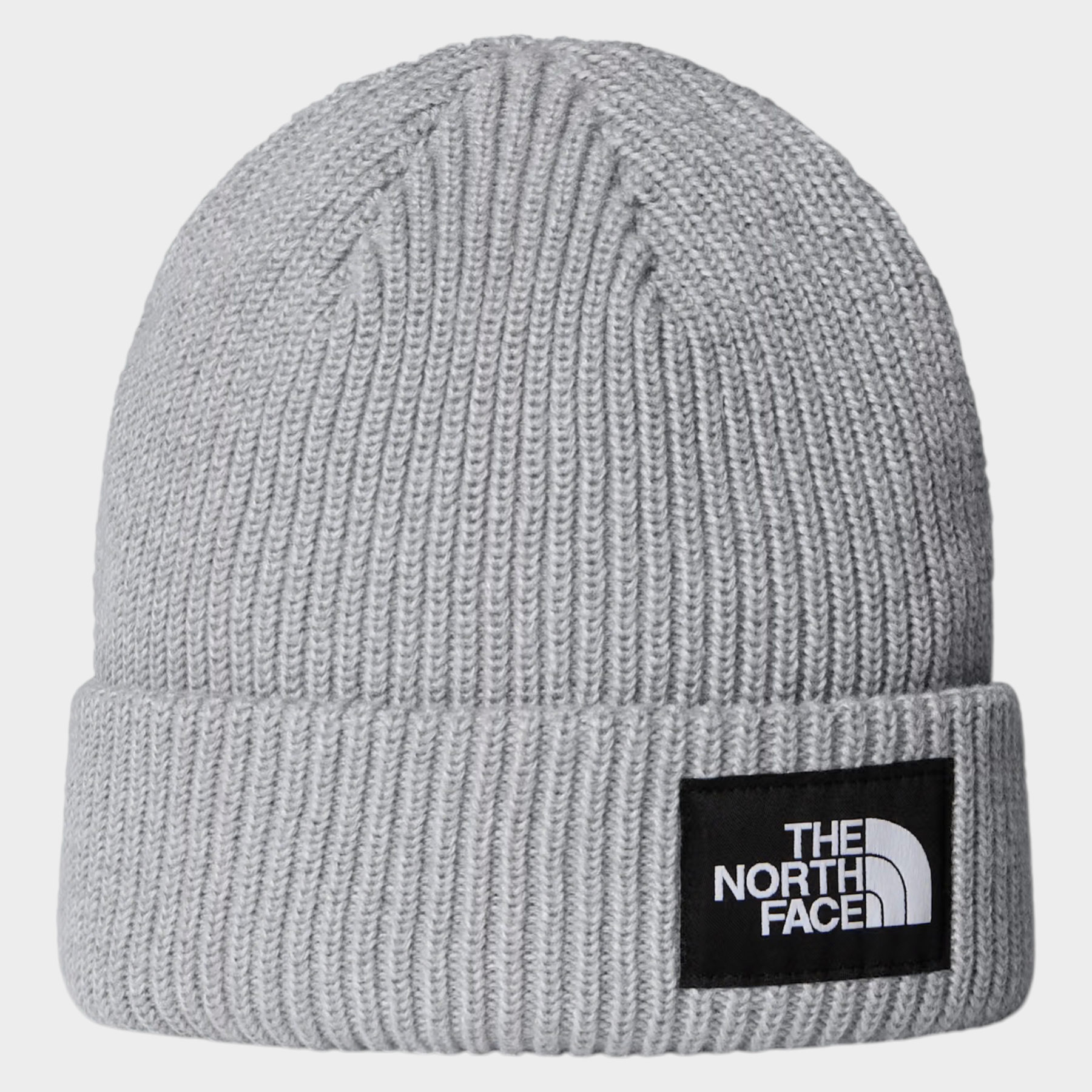 Berretto unisex grigio a coste The North Face con risvolto e logo nero frontale, venduto da Follower SRL