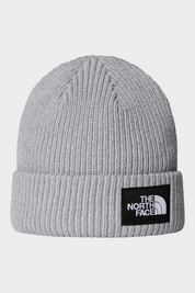 Berretto unisex grigio a coste The North Face con risvolto e logo nero frontale, venduto da Follower SRL