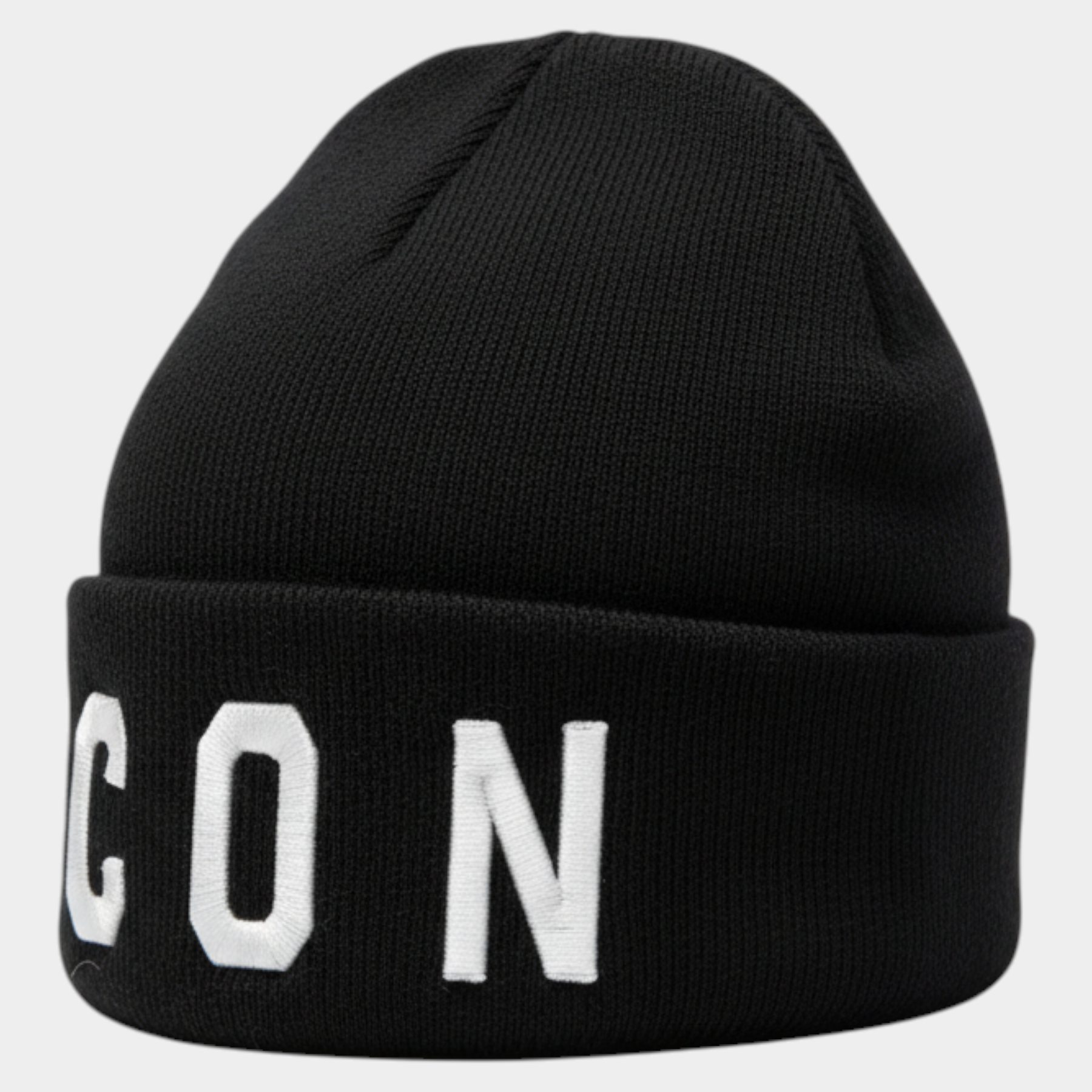 Berretto a cuffia Follower SRL nero in maglia con logo ICON bianco ricamato sul risvolto
