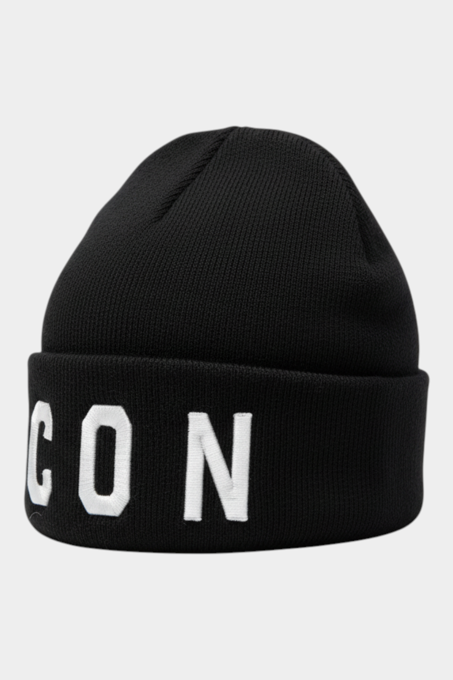 Berretto a cuffia Follower SRL nero in maglia con logo ICON bianco ricamato sul risvolto