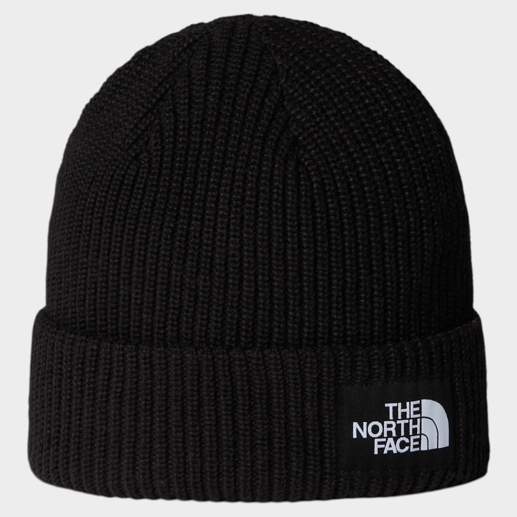 Berretto unisex nero a coste The North Face con risvolto e logo bianco, venduto da Follower SRL