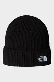 Berretto unisex nero a coste The North Face con risvolto e logo bianco, venduto da Follower SRL