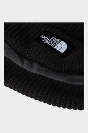 Dettaglio del berretto nero Salty Lined di Follower SRL con logo The North Face e fodera interna in tessuto