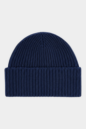 Berretto a costine Follower SRL in misto lana blu navy, modello Sheldon unisex con risvolto