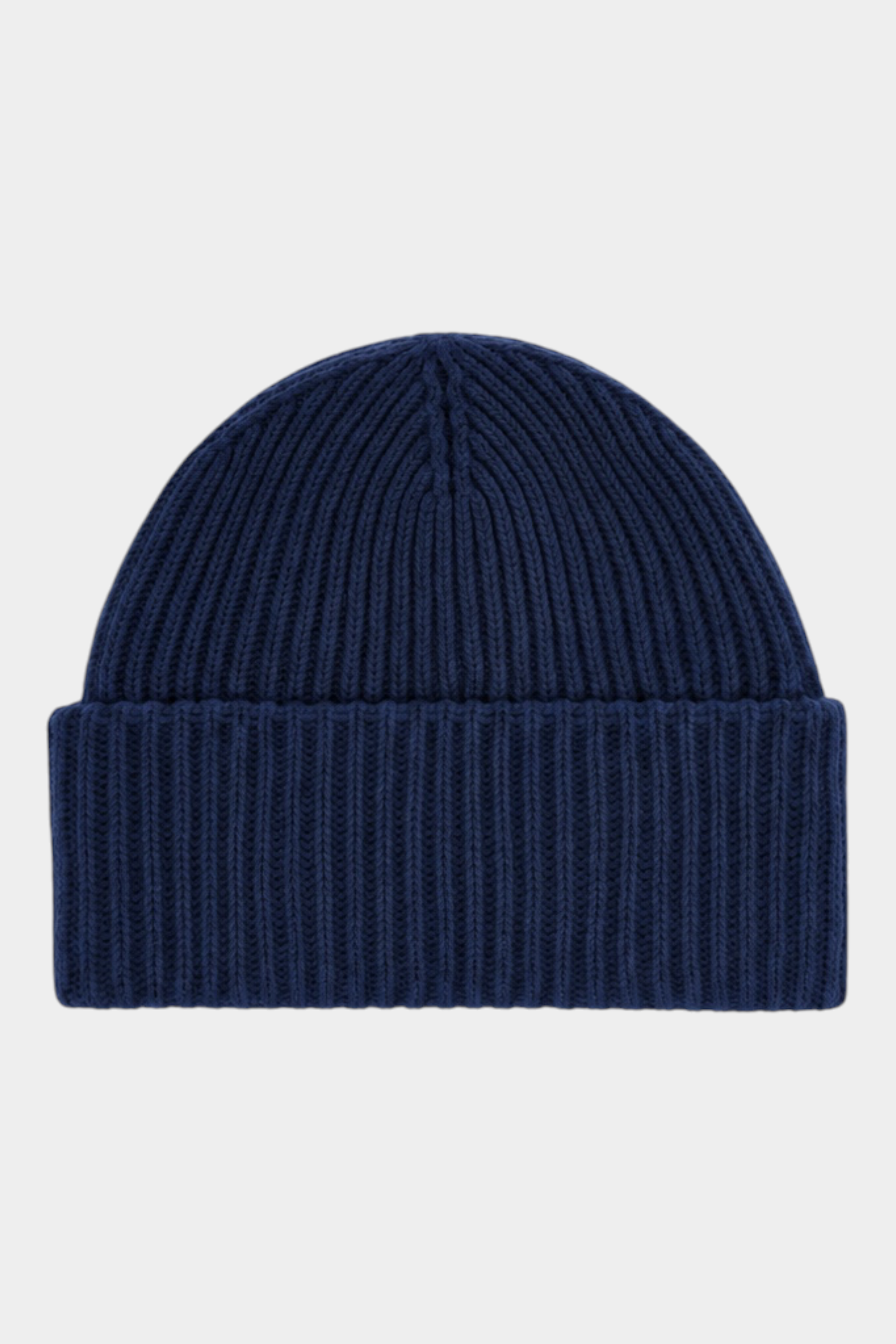 Berretto a costine Follower SRL in misto lana blu navy, modello Sheldon unisex con risvolto