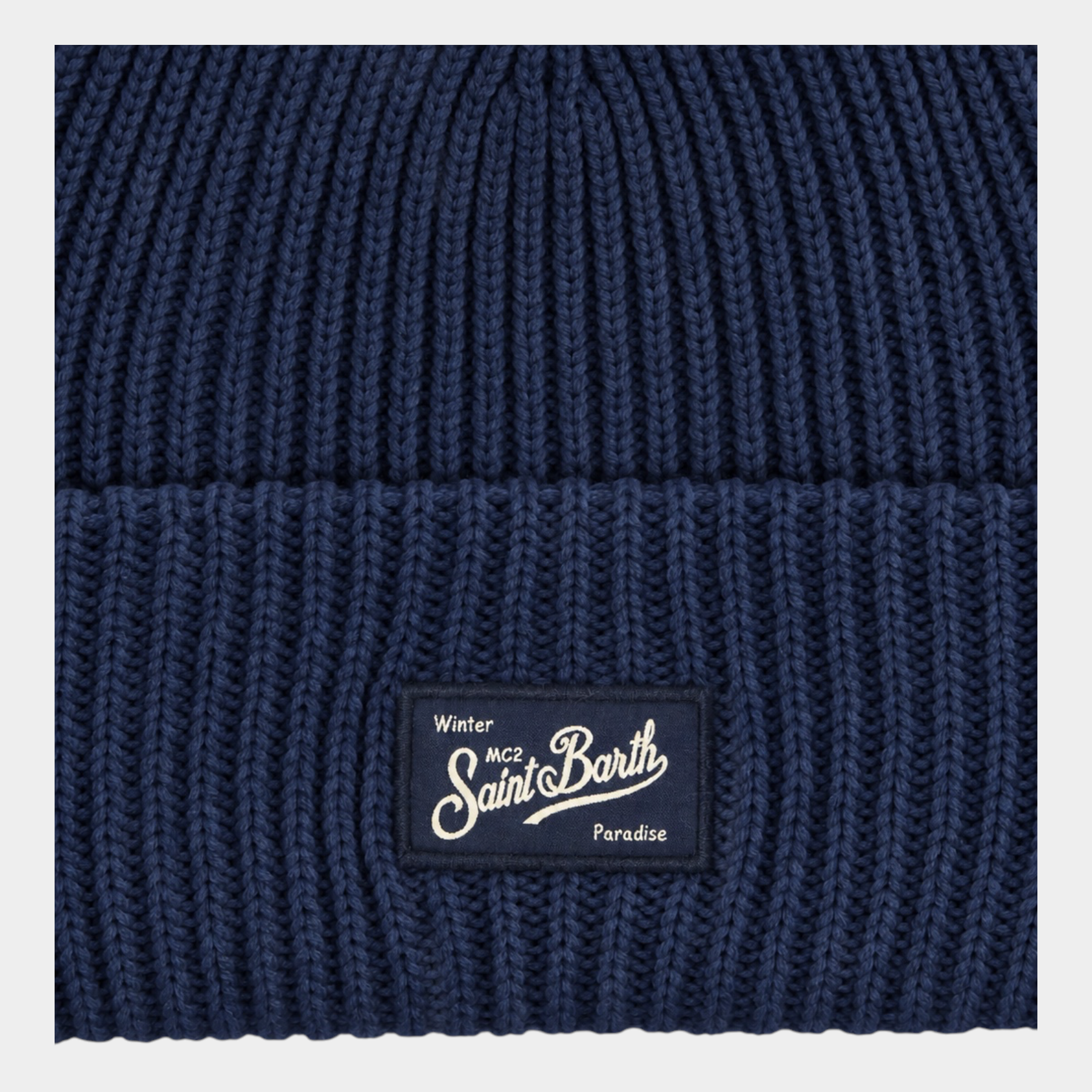Berretto Follower SRL Sheldon a costine blu navy in misto lana con etichetta logo MC2 Saint Barth