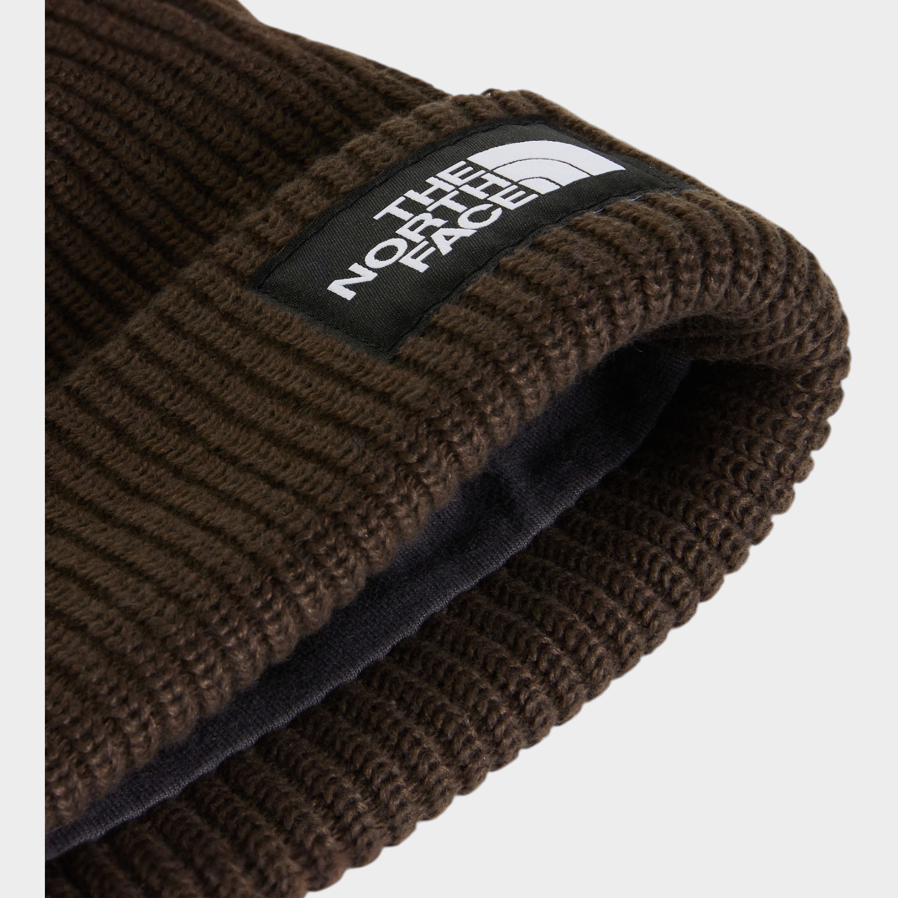 Berretto unisex Follower SRL The North Face in maglia a coste marrone con fodera interna e logo frontale