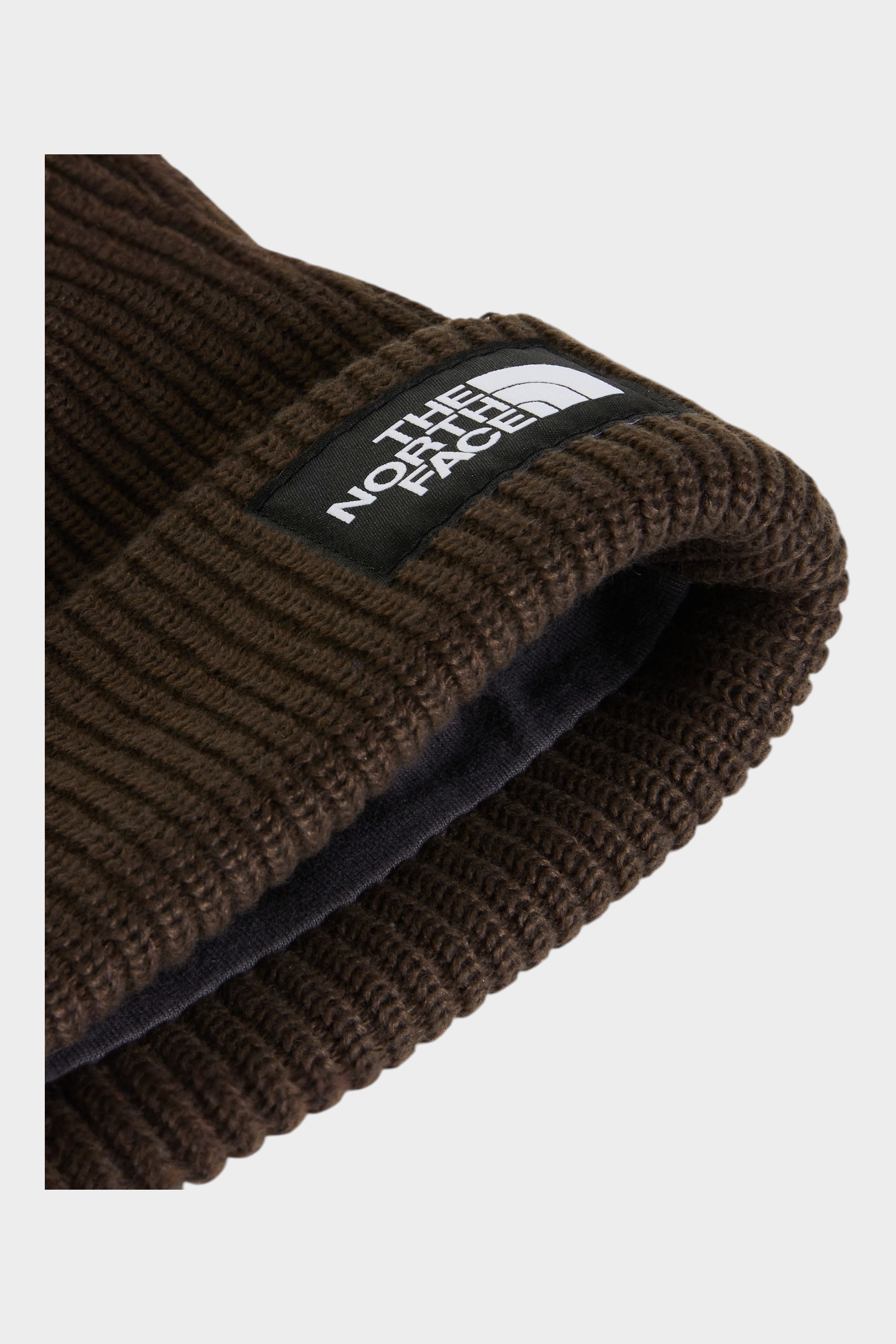 Berretto unisex Follower SRL The North Face in maglia a coste marrone con fodera interna e logo frontale