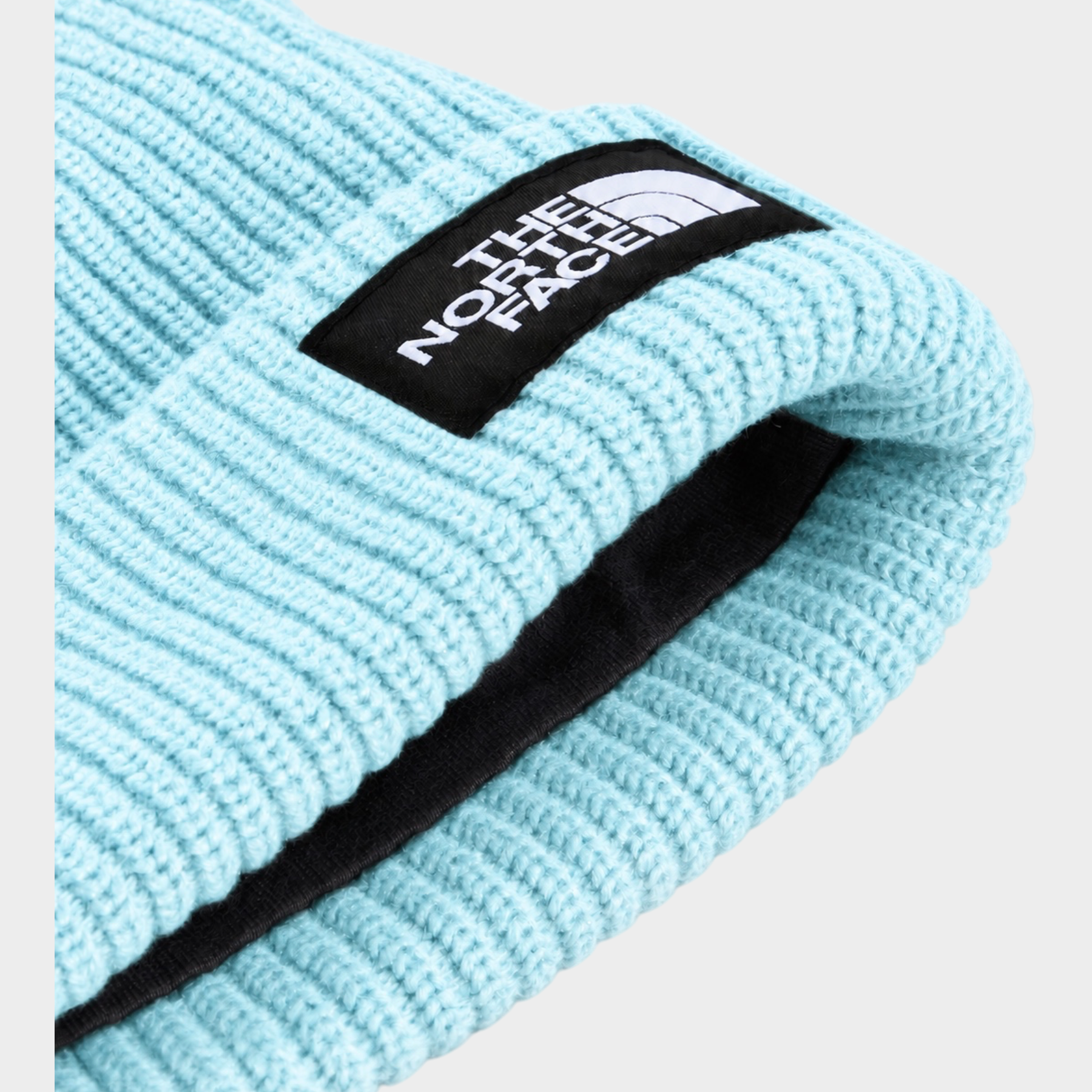Berretto unisex Follower SRL The North Face Salty Lined in maglia a coste color turchese con etichetta logo nera