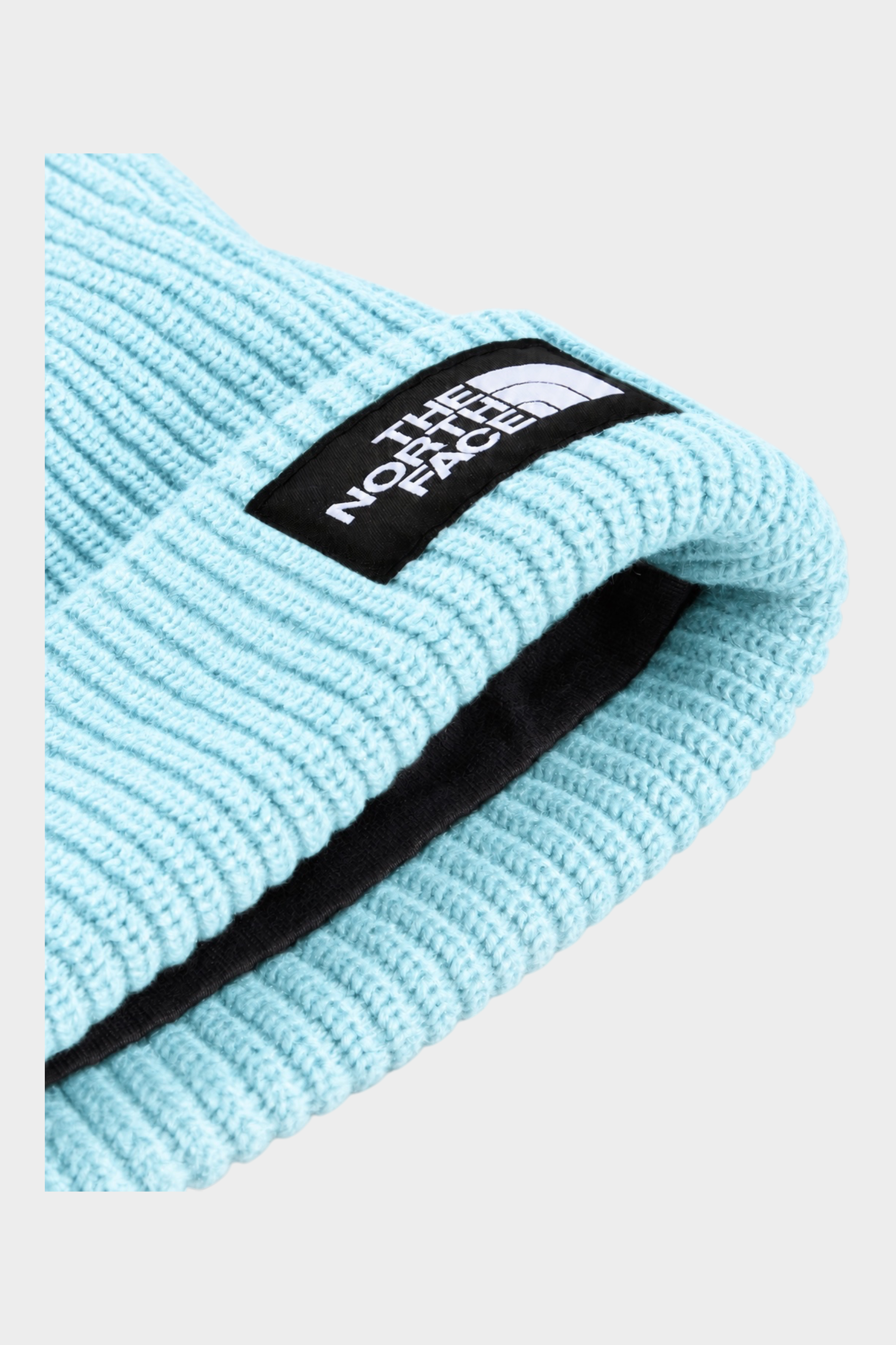 Berretto unisex Follower SRL The North Face Salty Lined in maglia a coste color turchese con etichetta logo nera