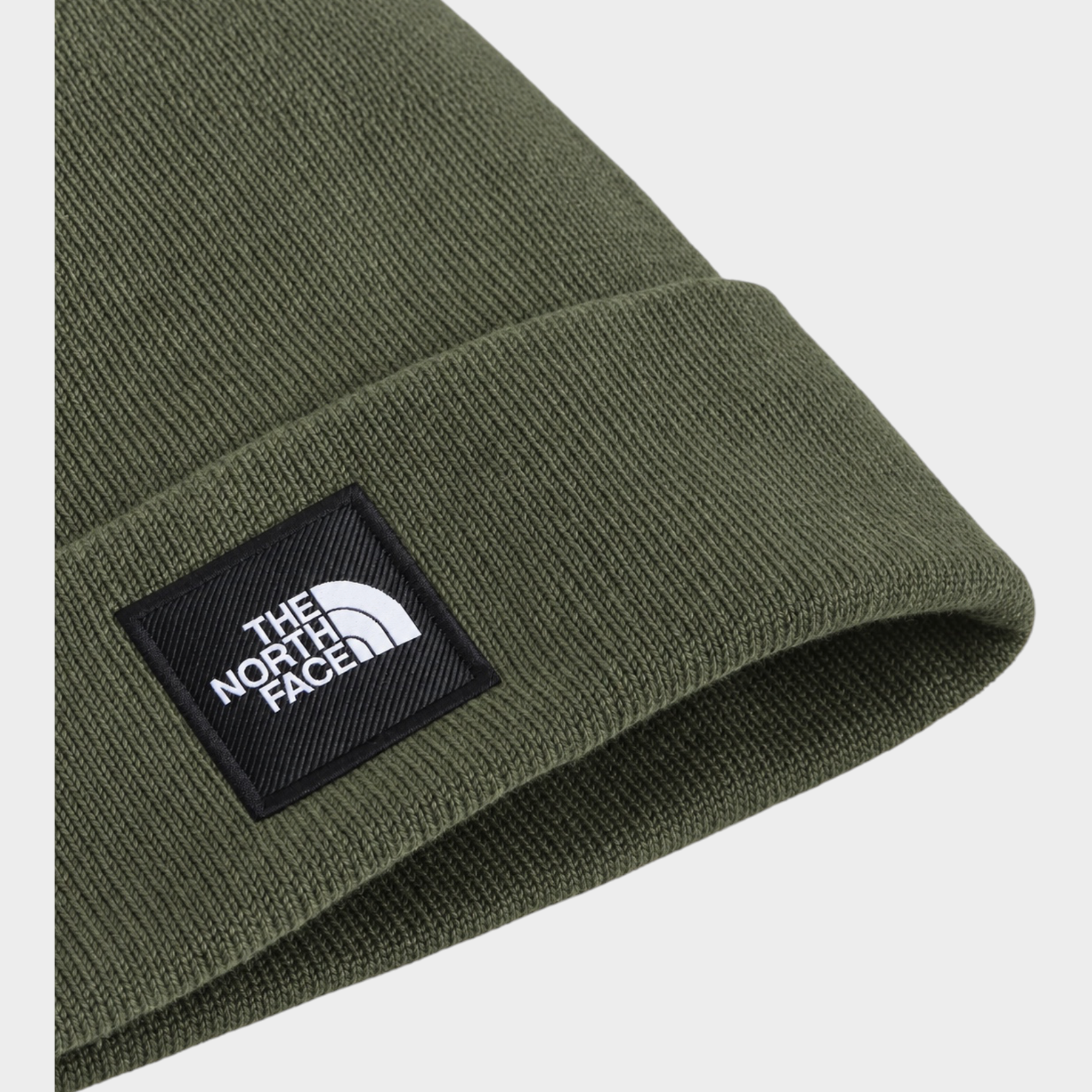 Berretto Follower SRL The North Face Dock Worker verde in maglia a coste con logo quadrato cucito sul risvolto