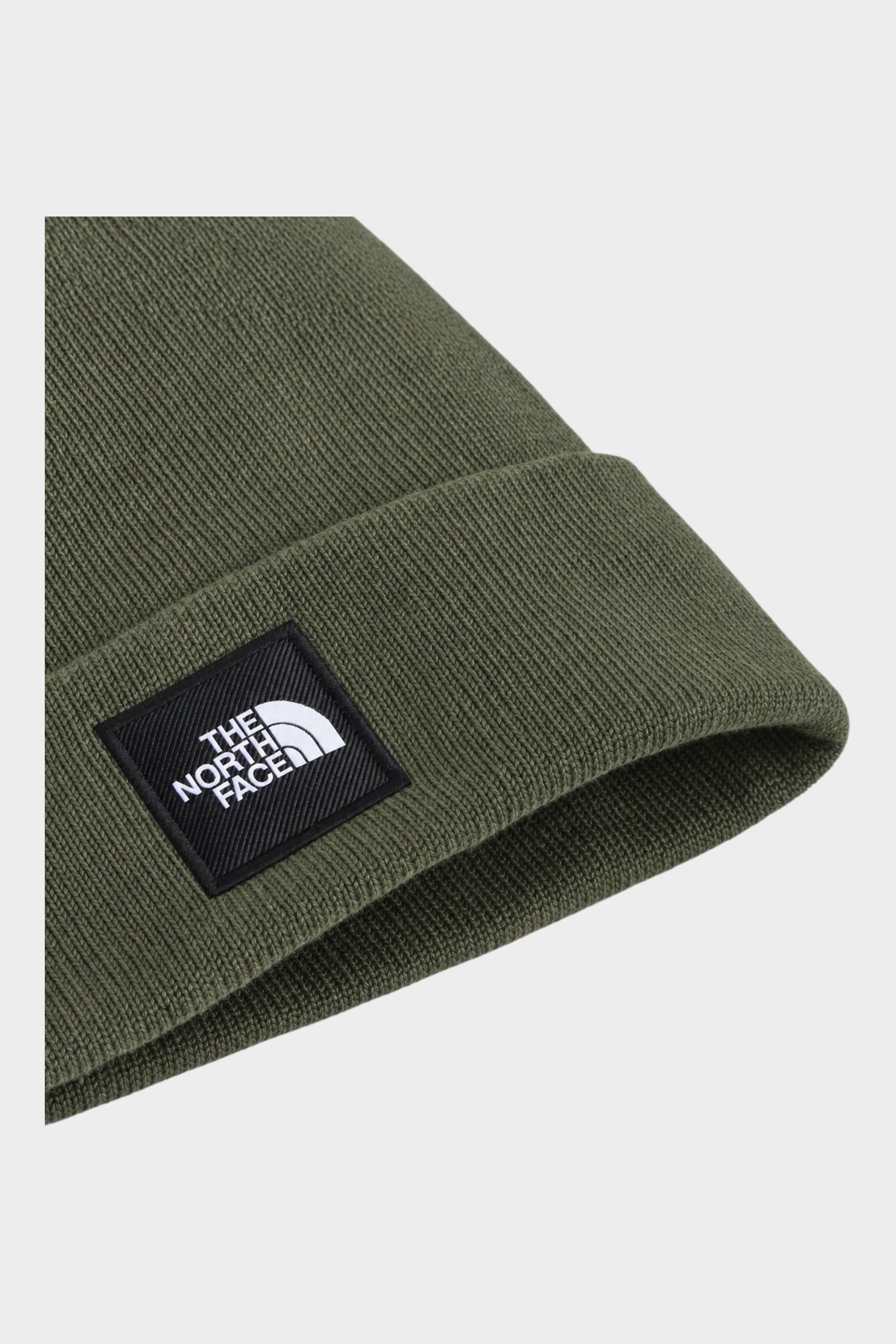 Berretto Follower SRL The North Face Dock Worker verde in maglia a coste con logo quadrato cucito sul risvolto